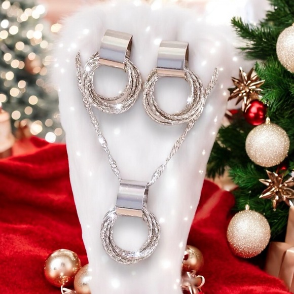 Copper crafted silver plate sparkle gathered chain earrings/neckace✨BRAND-NEW✨ - Picture 2 of 2